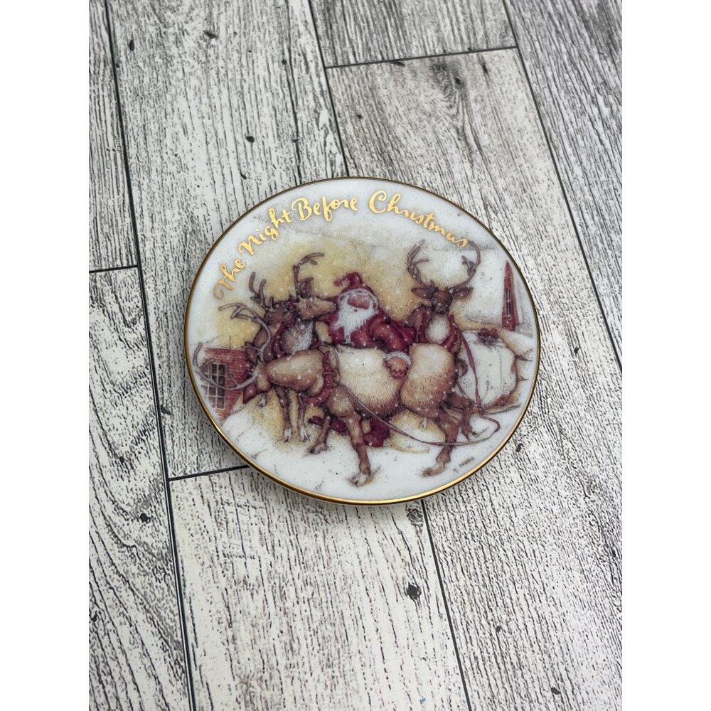 VTG 1991 The Night Before Christmas Mini Plate Summit Corp Santa Reindeer